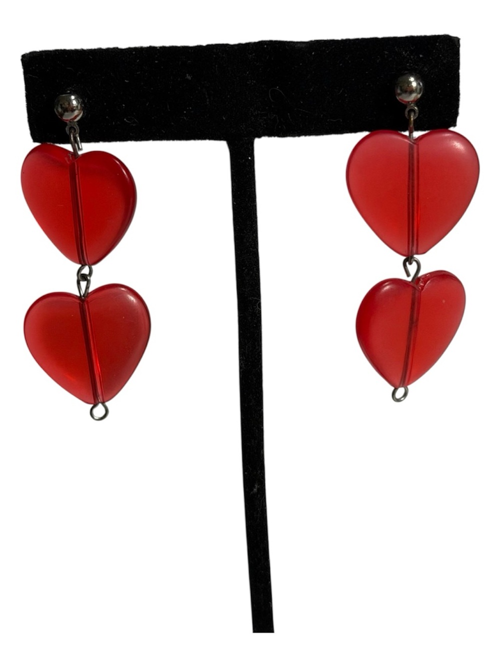 Translucent Red Heart Dangle Earrings Love Valentines Day Cute Preppy